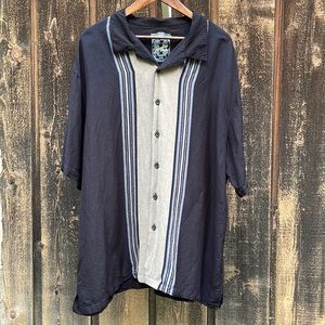 Mens Hawaiian Beach Shirt Paradise Collection Black Tan Blue Sz 2x 55% Linen